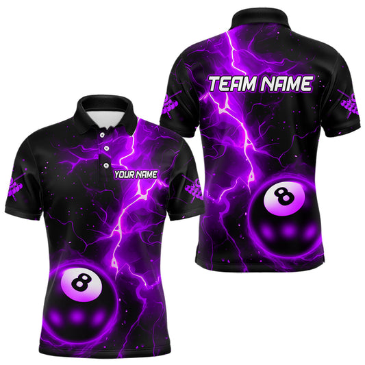 Maxcorners Purple And Black 8 Ball Striking Thunder Lightning Billiard Shirt For Men Custom Pool Team Jerseys LM1203