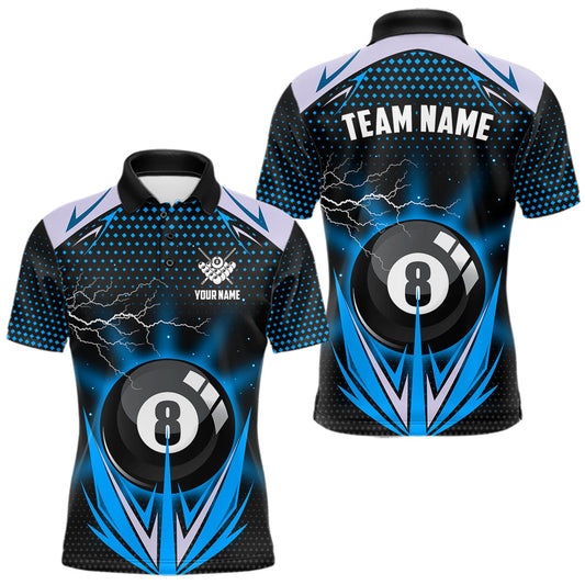 Maxcorners Blue 8 Ball Pool Billiard Jersey For Men Custom Lightning Billiard Team Shirt Polo & Quarter Zip