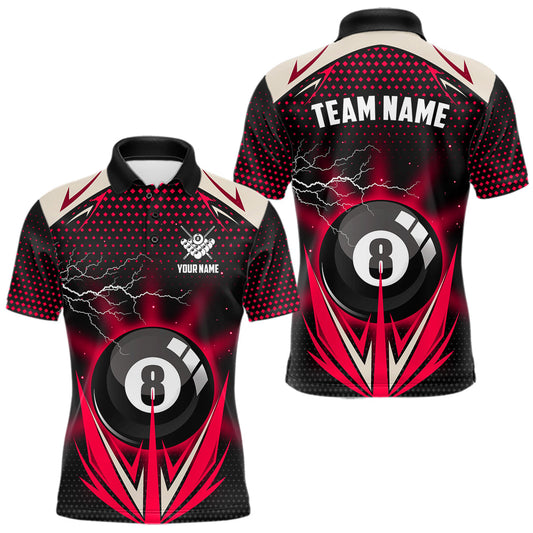 Maxcorners Red 8 Ball Pool Billiard Jersey For Men Custom Lightning Billiard Team Shirt Polo & Quarter Zip