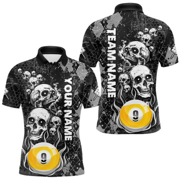 Maxcorners Personalized Grunge Argyle Skull 9 Ball Billiard Pool Shirts For Men Custom Billiard Team Jersey LM0410
