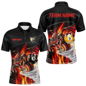 Maxcorners Black And Red 8 Ball 9 Ball Flaming Dragon Billiard Shirts For Men Custom Tornado Pool Team Jersey LM1910