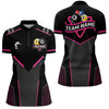 Maxcorners Personalized 8 Ball & 9 Ball Pool Billiard Polo, 1/4 Zip Custom Team Billiard Jersey|Pink