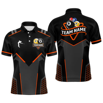 Maxcorners Personalized 8&9 Ball Pool Billiard Polo, 1/4 Zip For Mem&Women Custom Team Billiard Jersey|Orange