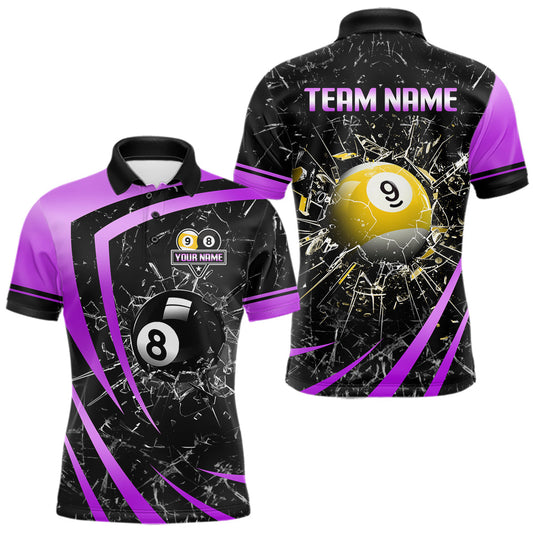 Maxcorners Black And Purple 8 Ball & 9 Ball Glass Break Billiard Shirt For Men Custom Pool Team Jersey Outfit LM1903