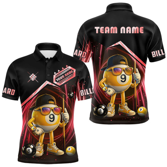 Maxcorners Red Funny 9 Ball Billiard Shirt For Men Custom Pool Team Shirt, Billiard Jersey Polo & 1/4 Zip LM2405