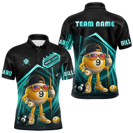 Maxcorners Turquoise Funny 9 Ball Pool Billiard Shirt For Men Custom Billiard Team Jersey Polo & 1/4 Zip LM2405