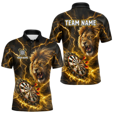 Maxcorners Custom Yellow Dartboard Thunder Lightning Lion Darts Shirt For Men, Darts League Team Jersey