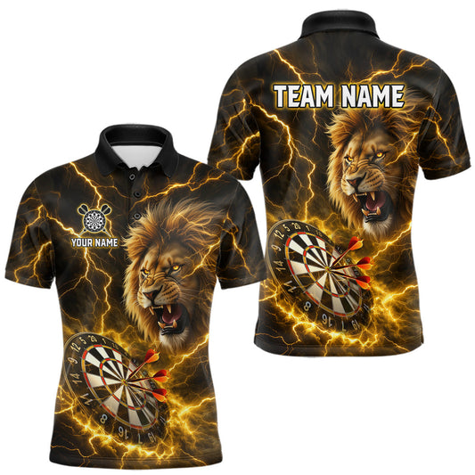 Maxcorners Custom Yellow Dartboard Thunder Lightning Lion Darts Shirt For Men, Darts League Team Jersey