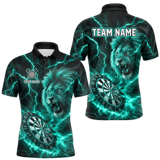 Maxcorners Custom Turquoise Dartboard Thunder Lightning Lion Darts Shirt For Men, Darts League Team Jersey