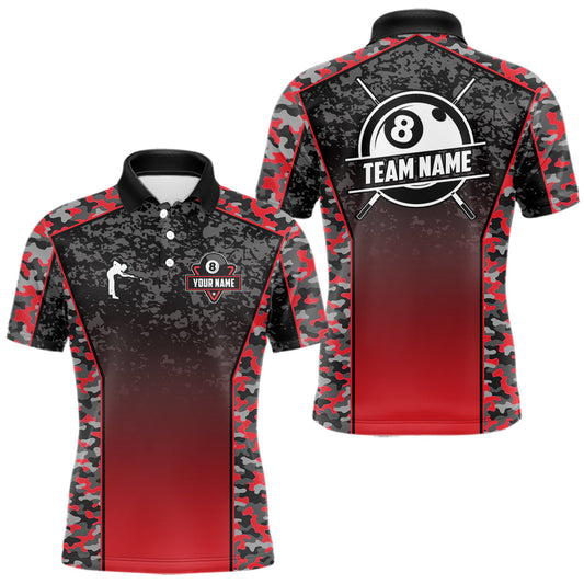 Maxcorners Red Camo 8 Ball Billiard Shirt For Men Custom Pool Team Shirt, Billiard Jersey Polo & 1/4 Zip LM2603