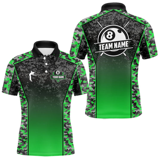 Maxcorners Green Camo 8 Ball Billiard Shirt For Men Custom Pool Team Shirt, Billiard Jersey Polo & 1/4 Zip LM2603