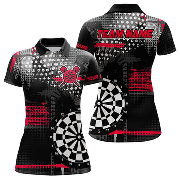 Maxcorners Personalized Grunge Dotted Pattern Dart Polo & Quarter Zip Custom Women Dart Shirt Dart Jersey | Red