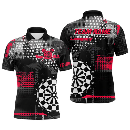 Maxcorners Personalized Grunge Dotted Pattern Dart Polo & Quarter Zip Custom Men Dart Shirt Dart Jersey | Red