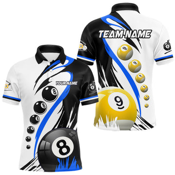 Maxcorners Personalized Billiard 8 Ball & 9 Ball Pool Shirts For Men Custom Billiard Team Jerseys |Blue LM2306