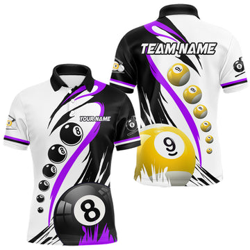 Maxcorners Personalized Billiard 8 Ball & 9 Ball Pool Shirts For Men Custom Billiard Team Jerseys |Purple LM2306