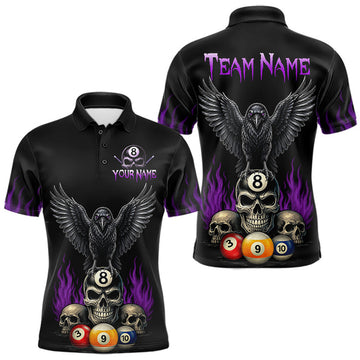 Maxcorners Personalized Raven 8 Ball Pool Skull Billiard Shirts For Men, Halloween Pool Team Jersey | Purple LM2607