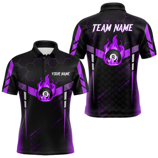 Maxcorners Personalized Purple 8 Ball Flame Billiard Shirt For Men Custom Billiard Team Jersey Polo & 1/4 Zip