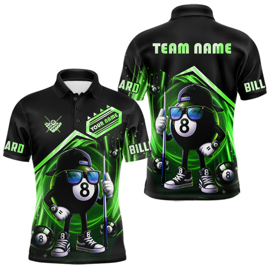 Maxcorners Green Funny 8 Ball Billiard Shirt For Men Custom Pool Team Shirt, Billiard Jersey Polo & 1/4 Zip
