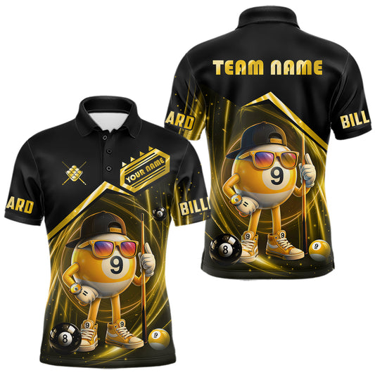 Maxcorners Yellow Funny 9 Ball Billiard Shirt For Men Custom Pool Team Shirt, Billiard Jersey Polo & 1/4 Zip