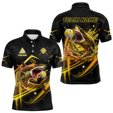 Maxcorners Yellow 9 Ball Pool Billiard Shark Polo & Quarter Zip For Men Custom Team League Billiard Jerseys LM2707