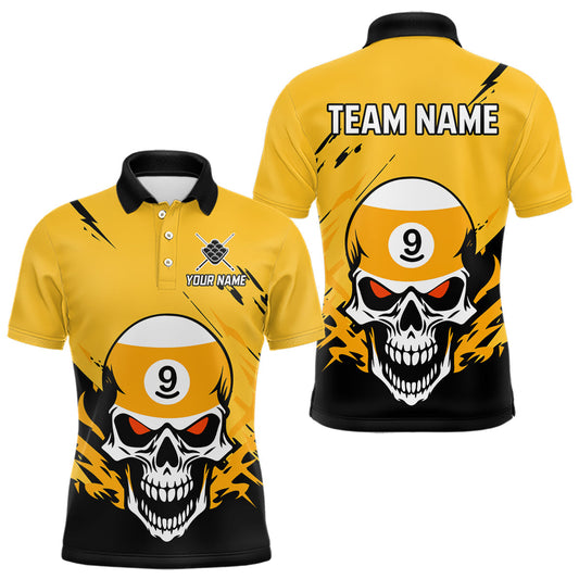 Maxcorners Personalized Yellow Black 9 Ball Skull Billiard Jersey For Men Custom Funny 9 Ball Pool Team Shirt LM1903