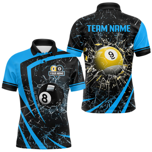 Maxcorners Black And Blue 8 Ball & 9 Ball Glass Break Billiard Shirt For Men Custom Pool Team Jersey Uniform LM0101