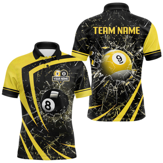 Maxcorners Black And Yellow 8 Ball & 9 Ball Glass Break Billiard Shirt For Men Custom Pool Team Jersey LM0101