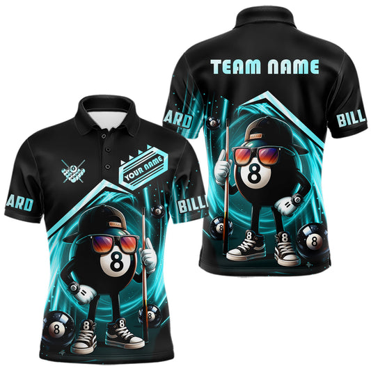Maxcorners Turquoise Funny 8 Ball Billiard Shirt For Men Custom Pool Team Shirt, Billiard Jersey Polo, 1/4 Zip LM0101