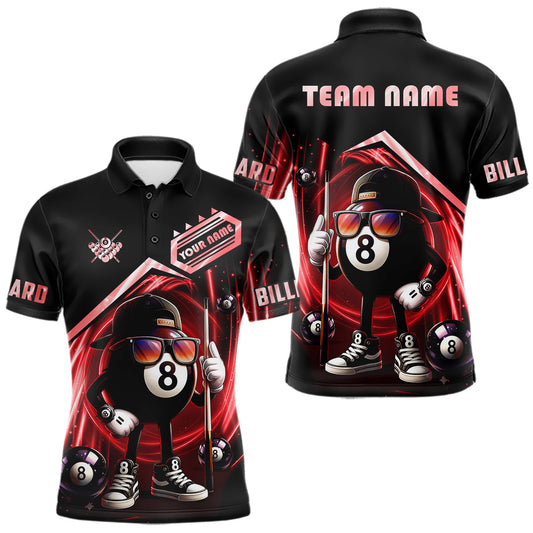 Maxcorners Red Funny 8 Ball Billiard Shirt For Men Custom Pool Team Shirt, Billiard Jersey Polo & 1/4 Zip LM0101