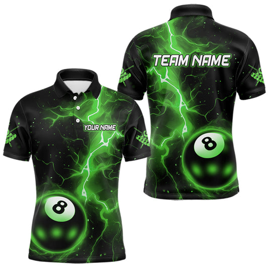 Maxcorners Green 8 Ball Thunder Lightning Billiard Shirt For Men Custom Pool Team Jersey Polo & 1/4 Zip