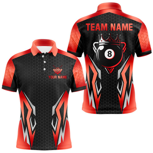 Maxxcorners Black And Red 8 Ball Pool Crown Billiard Shirt For Men Custom Billiard Jersey Team Polo & 1/4 Zip LM1904