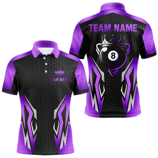 Maxxcorners Black Purple 8 Ball Pool Crown Billiard Shirt For Men Custom Billiard Jersey Team Polo & 1/4 Zip LM1904