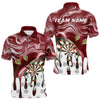 Maxcorners Personalized Marble Swirl Dart Shirt For Men Custom Funny Darts Jersey Team Polo & 1/4 Zip| Red LM2206