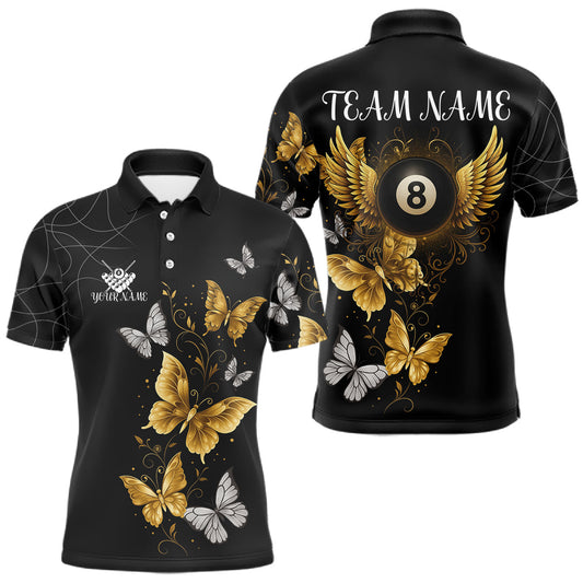 Maxcorners Personalized Golden 8 Ball Wings Butterflies Billiard Shirt For Men Custom Funny Pool Team Jersey