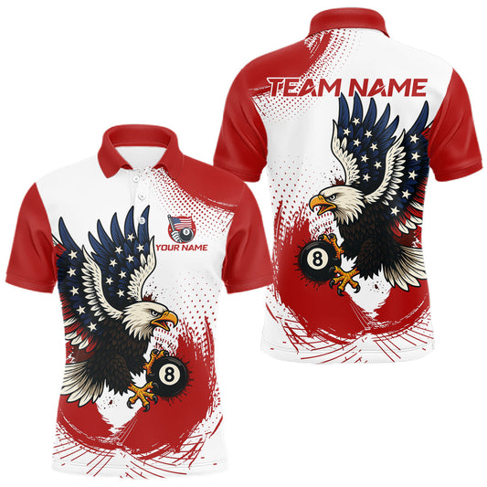Maxcorners Personalized Grunge Paint Eagle US Flag 8 Ball Billiard Shirt For Men, White Red Pool Team Jersey LM1109