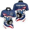 Maxcorners Red, White And Blue 8 Ball Flame Billiard Shirt For Men Custom Billiard Team Jersey Polo & 1/4 Zip LM2206