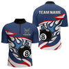 Maxcorners Red, White And Blue 8 Ball Flame Billiard Shirt For Men Custom Billiard Team Jersey Polo & 1/4 Zip LM2206