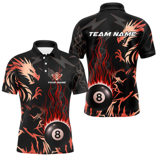 Maxcorners Black And Red Flaming 8 Ball Pool Shirt For Men Custom Dragon Billiards Team Jersey Polo & 1/4 Zip