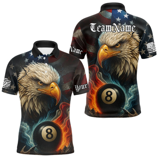 Maxcorners Personalized Eagle Flame 8 Ball Billiard Shirt For Men Custom Patriotic US Flag Pool Team Jersey