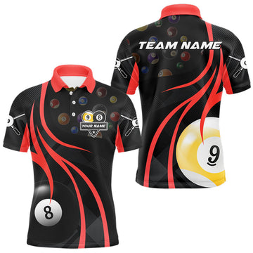 Maxcorners Personalized Billiard 8 Ball & 9 Ball Pool Shirt For Men, Billiard Jersey Team Polo & 1/4 Zip|Red MT2407