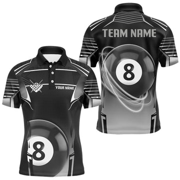 Maxcorners Black And Grey 8 Ball Pool Lights Billiard Polo & 1/4 Zip For Men Custom 3D Billiard Team Jerseys LM1008