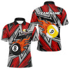 Maxcorners Personalized Men's Billiard Shirts, Flame 8&9 Ball Custom Red Zig-Zag Billiard Team Jerseys MT1006