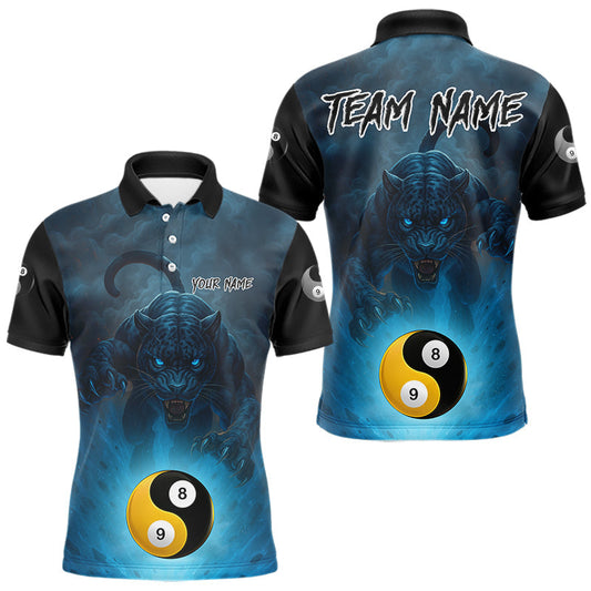 Maxxcorners Blue Billiard 8&9 Ball Yin Yang Panther Pool Shirt For Men Custom Billiard Jerseys Polo & 1/4 Zip LM1904