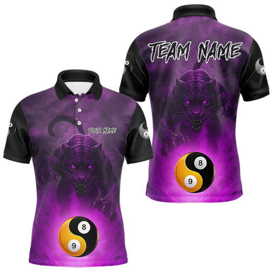 Maxxcorners Purple Billiard 8&9 Ball Yin Yang Panther Pool Shirt For Men Custom Billiard Jersey Polo & 1/4 Zip LM1904