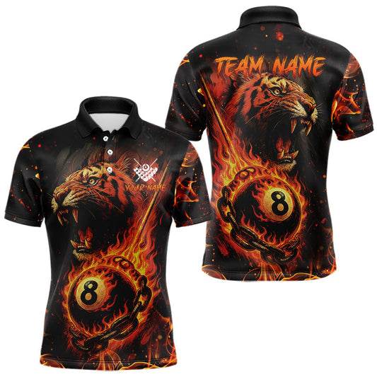 Maxcorners Personalized 8 Ball Chain Flame Tiger Billiard Shirt For Men Custom Pool Jerseys Polo & 1/4 Zip LM1203
