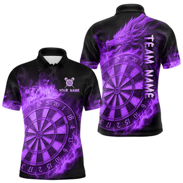 Maxxcorners Personalized 3D Purple Dartboard Dragon Flame Dart Shirts For Men Custom Darts Team Jerseys LM1904