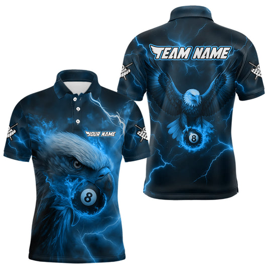 Maxcorners Personalized Eagle Thunder Lightning Blue Billiard Shirt For Men Custom 8 Ball Pool Team Jerseys LM1203