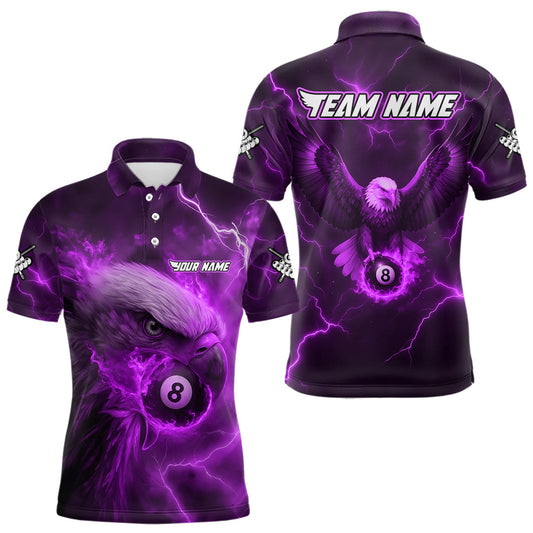 Maxcorners Personalized Eagle Thunder Lightning Purple Billiard Shirt For Men Custom 8 Ball Pool Team Jersey LM1203