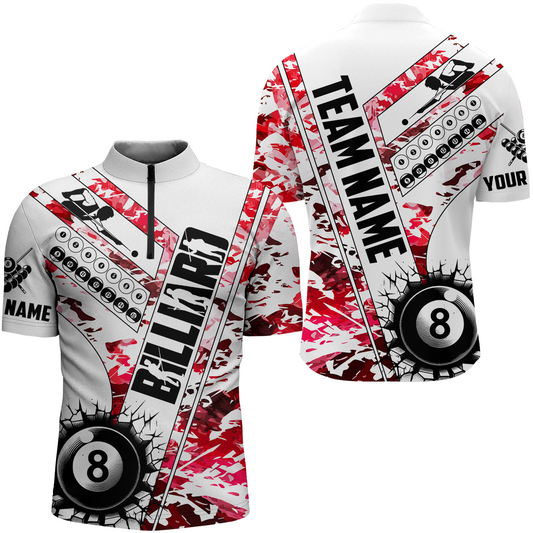 Maxcorners Cracky Billiard 8 Ball Pool With Camo Men Polo Shirts Custom Team League Billiard Shirts| Red LM154