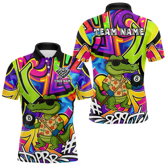 Maxcorners Funny Alligator Colorful Graffiti Style Custom 8 Ball Billiard Shirt For Men Best Pool Team Jersey